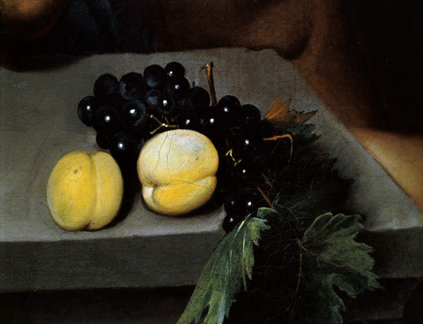 The Sick Bacchus, detail of peaches and grapes van Michelangelo Caravaggio