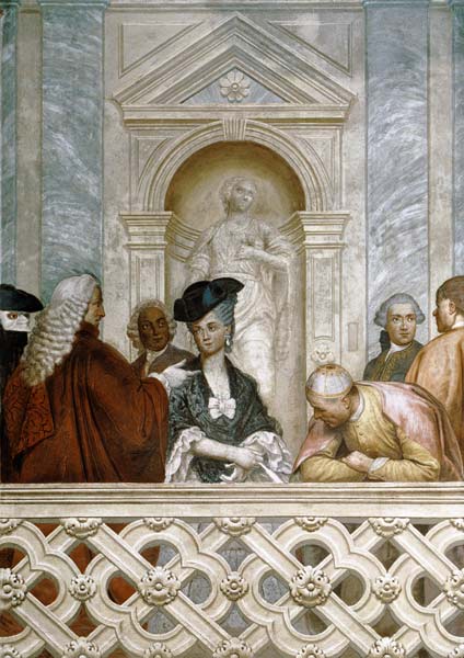 Group of seven notaries including one ecclesiastical figure van Michelangelo Morlaiter