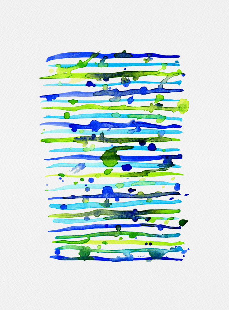 Line Splatter Blue Green Watercolor van Michele Channell