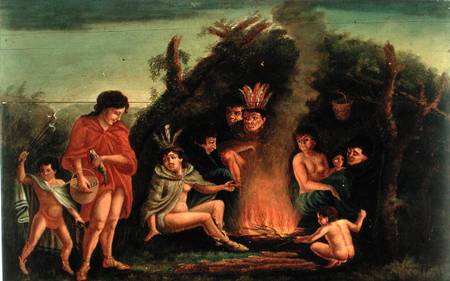 Fireboard depicting an Indian Encampment van Michele Felice Corne