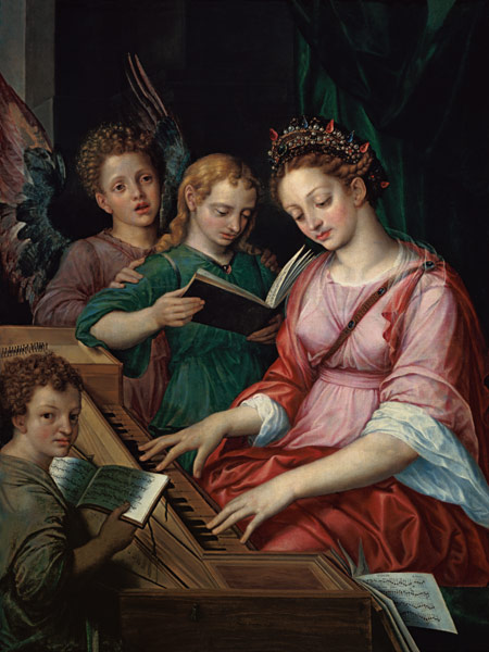 St. Cecilia Accompanied by Three Angels van Michiel I Coxie