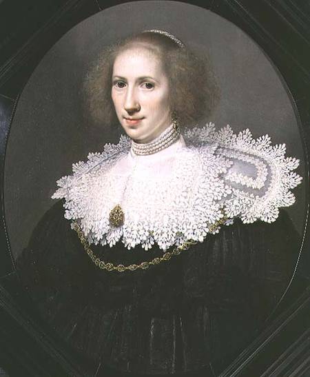 Portrait of a Lady with a Lace Collar and Pearls van Michiel Jansz. van Miereveld