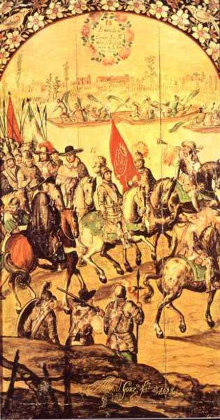 The encounter between Hernando Cortes (1485-1547) and Montezuma (1466-1520) van Miguel and Juan Gonzalez