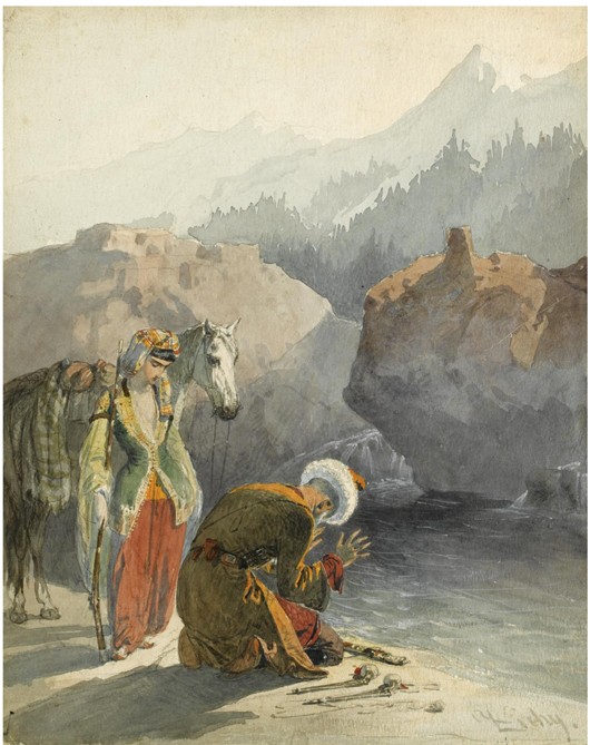 The prayer (From the Series Scènes du Caucase) van Mihaly von Zichy