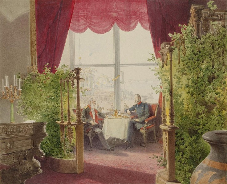 Breakfast of Emperors Alexander II and William I in the Winter Palace van Mihaly von Zichy