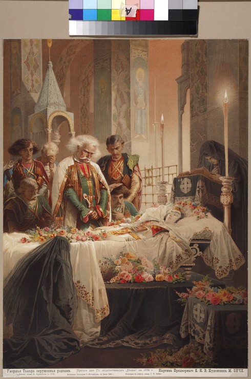 Tamara in the coffin. Illustration to the poem "The Demon" by Mikhail Lermontov van Mihaly von Zichy