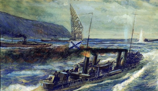 The German u-boat U 56 sunk the Russian destroyer Grozovoi in the Barents Sea on the 20th October 19 van Mikhail Mikhailovich Semyonov