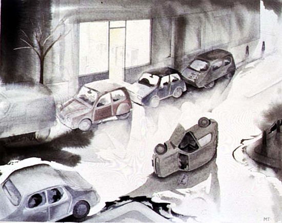 Dead Car Outside the Launderette, 1998 (w/c on paper)  van Miles  Thistlethwaite