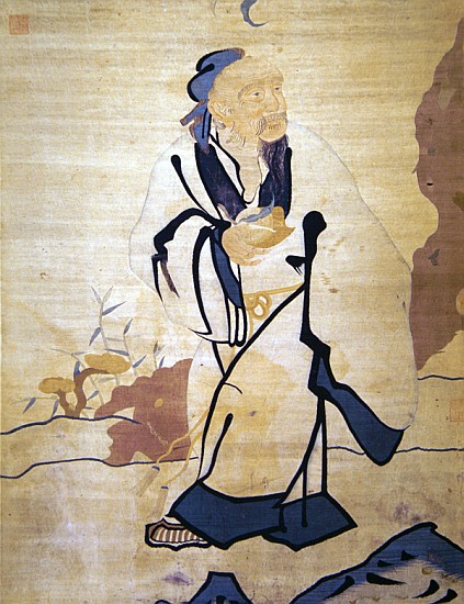 Detail of an immortal holding a peach (silk) van Ming Dynasty Chinese School