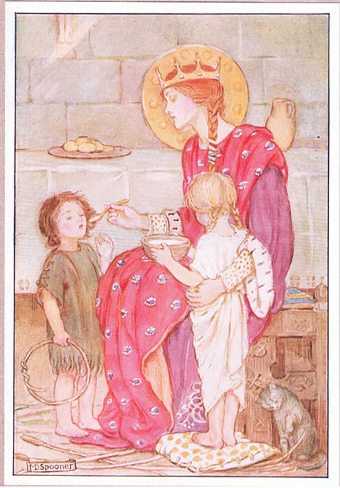 One by one she fed each little orphan with her own golden spoon lithograph van Minnie Didbin Spooner