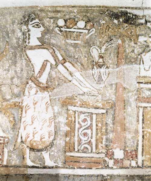 Priestess at an altar, detail from a sarcophagus from a tomb at Ayia Triada, Crete, Late  Period van Minoan