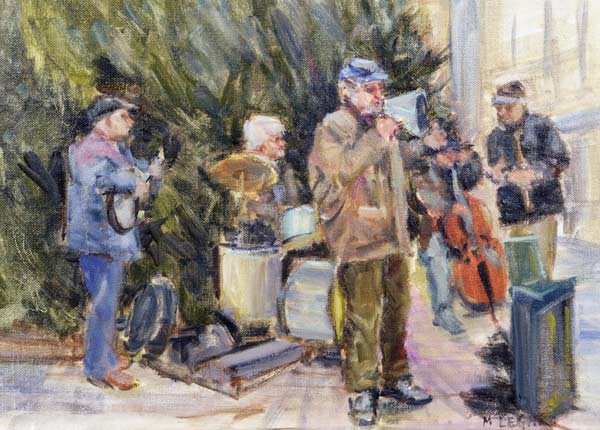 Jazz Buskers, Prague (oil on canvas)  van Miranda  Legard