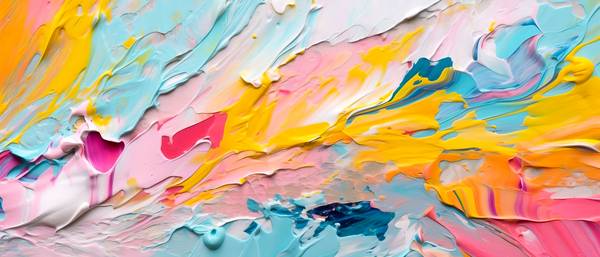 Abstraktes Gemälde mit leuchtenden Farben, abstrakte Acrylkunstwerk im Stil fließender Pinselstriche van Miro May