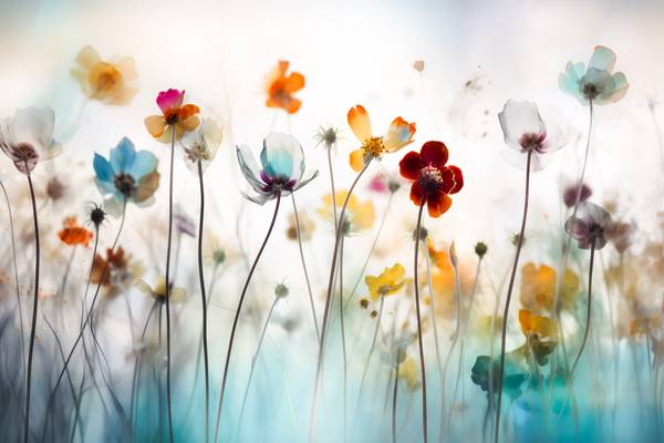 Bunte Blumenwiese, Bunte Blumen, verträumt, minimalistisch van Miro May