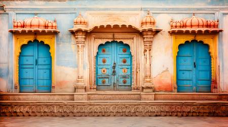 Blaue Türen in Indien. Farben und Architektur Asiens