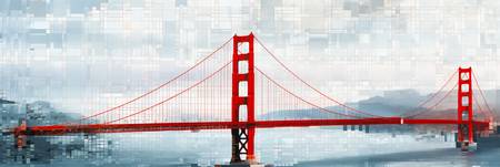 Ein digitales Gemälde von  Golden Gate Bridge in San Francisco. 