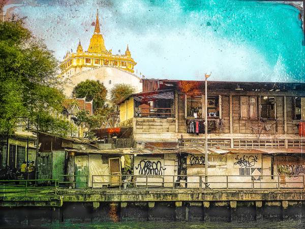 Wat Saket, The Golden Mount, Tempel in Bangkok, Thailand, Fotokunst, Retro, Vintage van Miro May