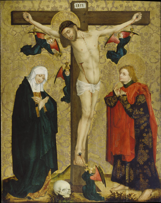 The Crucifixion with Mary and Saint John the Evangelist van Mittelrheinischer Meister um 1450/60