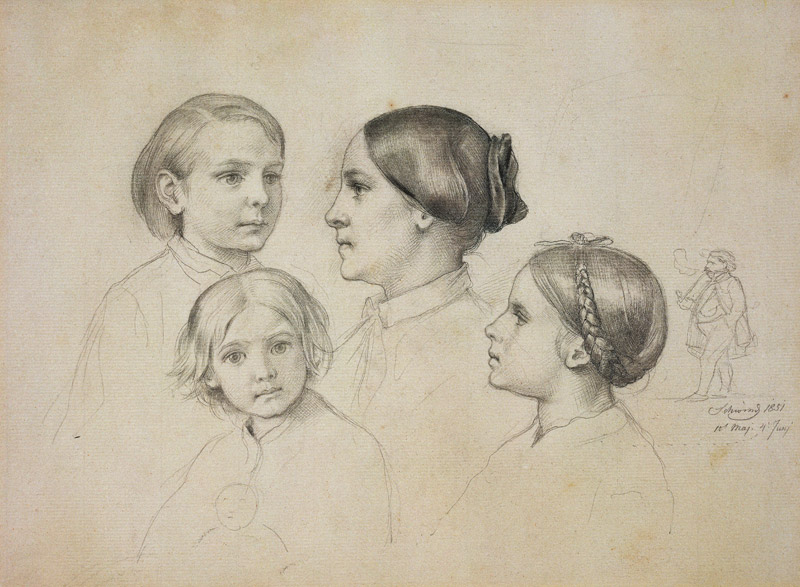 Die Familie des Künstlers, rechts ein Selbstbildnis van Moritz von Schwind