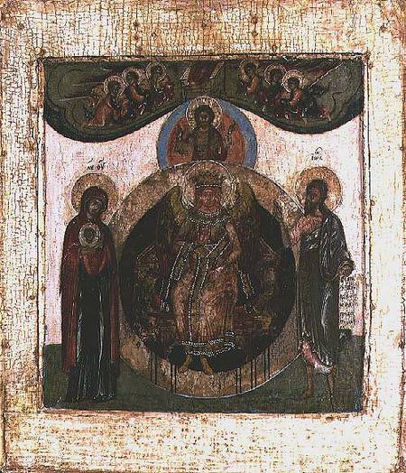 Russian icon of Sophia, The Holy Wisdom, enthroned in the form of a fiery winged angel van Moscow school