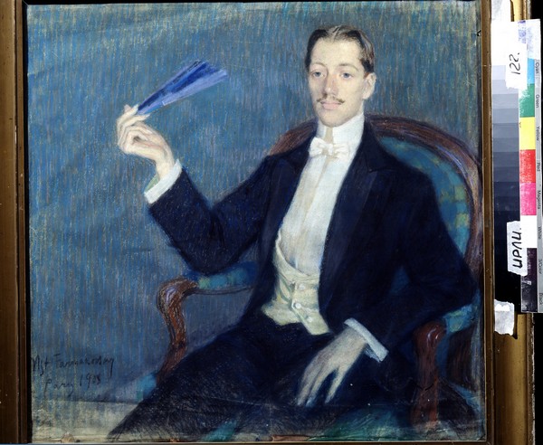 Porträt des Dichters Nikolai Gumiljow (1886-1921) van Mstislaw Wladimirowitsch Farmakowski