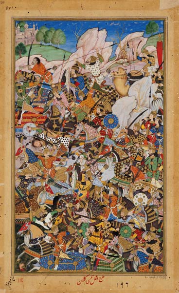 Battle of Bundi, from the Akbarnama van Mughal School
