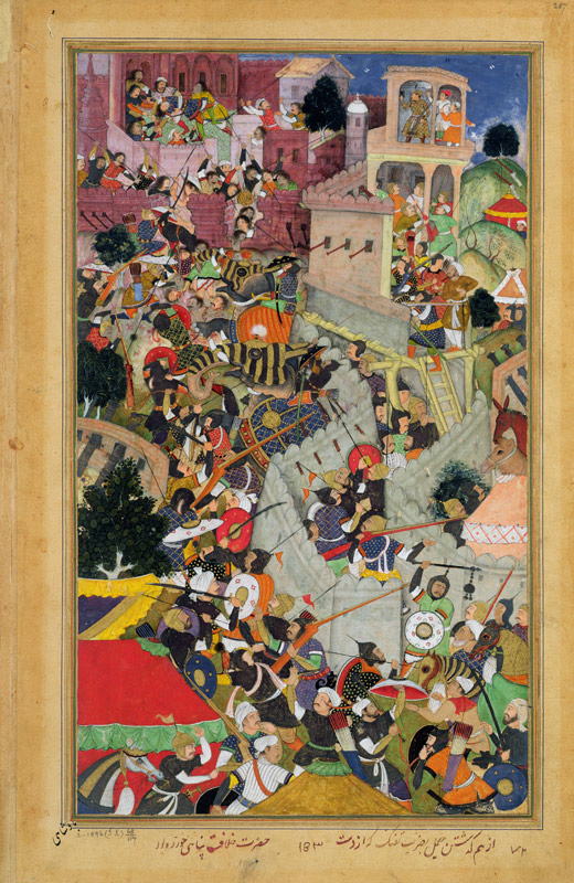 Emperor Akbar (r.1556-1605) shoots Saimal at the Siege of Chitov in 1567, from the 'Akbarnama' made van Mughal School