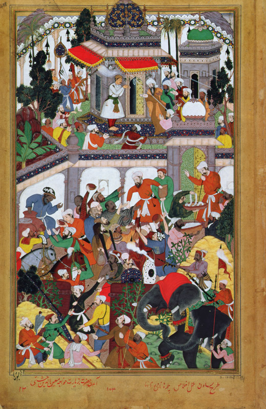 Emperor Akbar (r.1556-1605) visits the shrine of Mu'in ad Din Chisti at Amjir in 1562, from the 'Akb van Mughal School