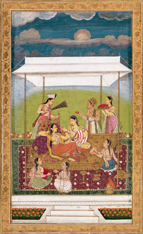 Ladies listening to music in a garden, from the Small Clive Album van Mughal School