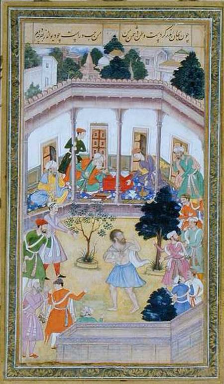 Disturbance by a madman at a social gathering, from the Small Clive Album van Mughal School