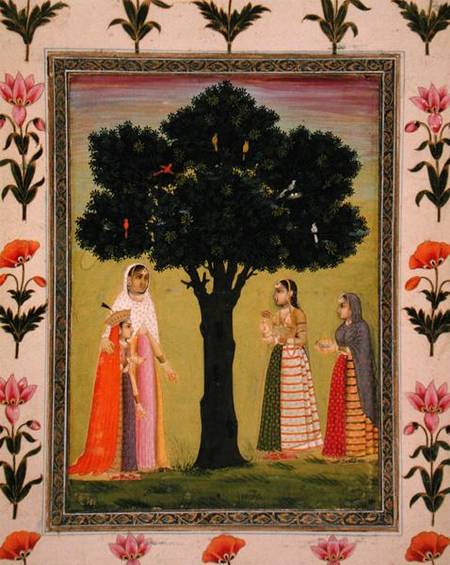 A princess with her son meets two ladies who offer gifts, from the Small Clive Album van Mughal School