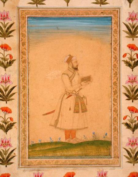 Standing figure of a nobleman, holding a book, from the Small Clive Album van Mughal School