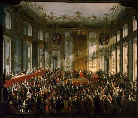 Empress Maria Theresa at the Investiture of the Order of St. Stephen van Mytens (Schule)