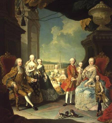 Maria Theresa and her Husband at the staircase leading from the Great Hall of Schloss Schonbrunn int van Mytens (Schule)