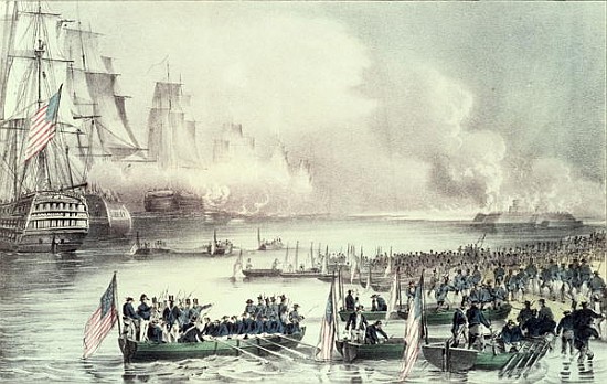 Landing of the American Force at Vera Cruz, under General Scott, March 1847 van N. Currier