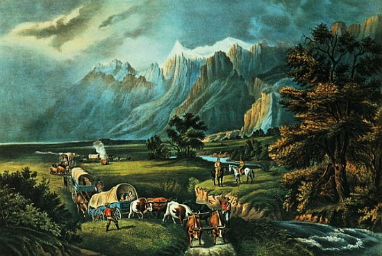 The Rocky Mountains: Emigrants Crossing the Plains van N. Currier