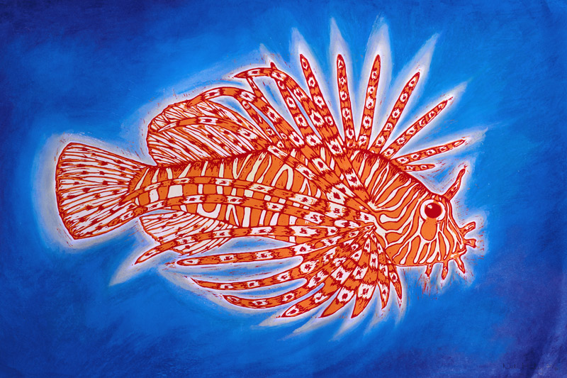 Lionfish, 1998 (woodcut print and mixed media)  van Nat  Morley
