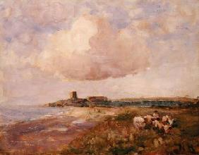 Irish Coastal View with Boy and Cattle