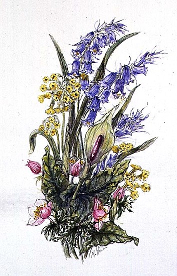 Bluebell posy with cowslips, dogroses and lily  van Nell  Hill