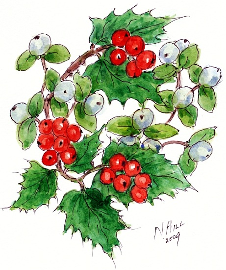 Mistletoe and holly wreath van Nell  Hill