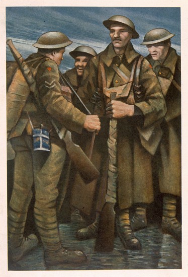 A Group of Soldiers, from British Artists at the Front, Continuation of The Western Front van Christopher R.W. Nevinson