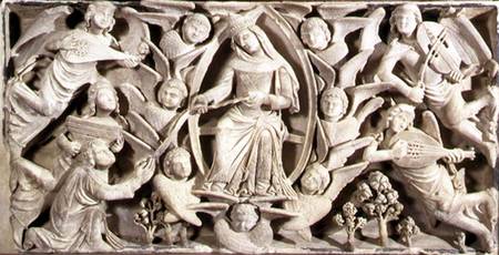 Altar of the Sacred Girdle, detail depicting the Assumption van Niccolo  del Mercia  and his son Sano