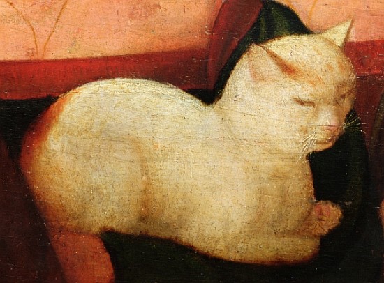 A white cat, detail from ''Four People Laughing at the Sight of a Cat'' (detail of 221426) van Niccolo Frangipane