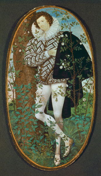A Young Man Leaning Against a Tree Among Roses (16th century)(miniature) van Nicholas Hilliard
