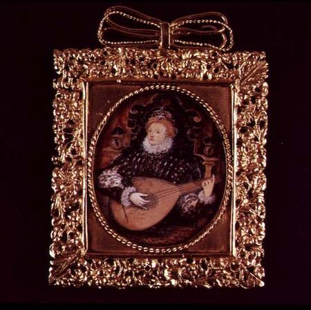 Queen Elizabeth I playing the lute (miniature) van Nicholas Hilliard