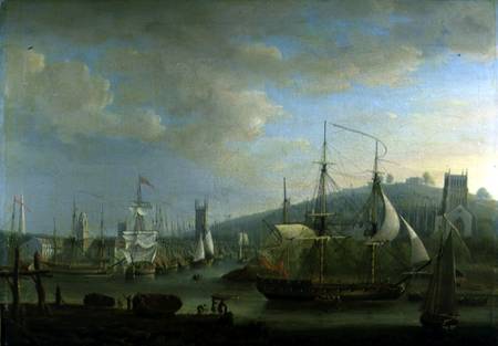 View of Bristol Harbour showing the Cathedral van Nicholas Pocock