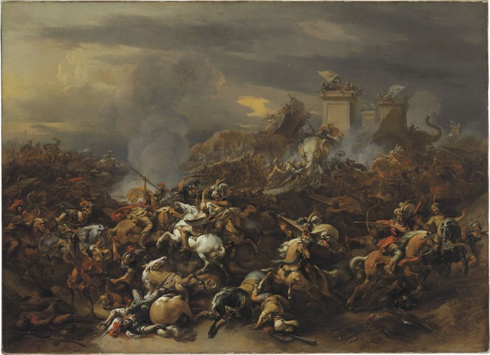 The Battle by Alexander the Great against the king Porus van Nicolaes Berchem