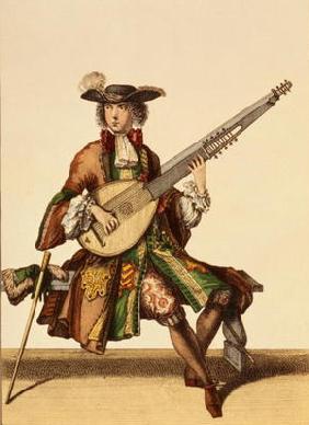 Gentleman Playing the Angelica, fashion plate, c.1695 (engraving)