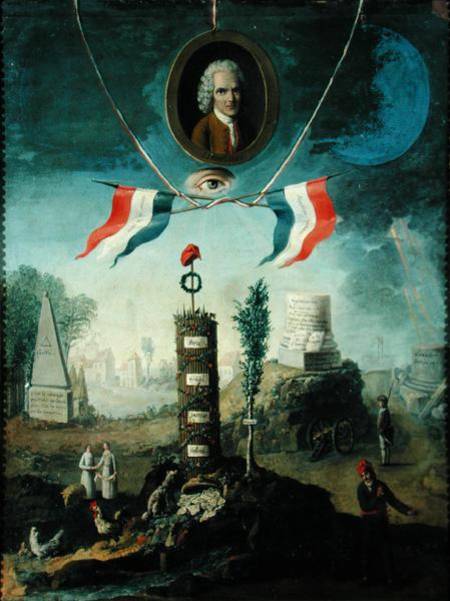 An Allegory of the Revolution with a portrait medallion of Jean-Jacques Rousseau (1712-78) van Nicolas Henri Jeaurat de Bertry