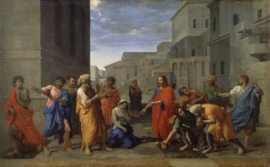 Christus und die Ehebrecherin van Nicolas Poussin